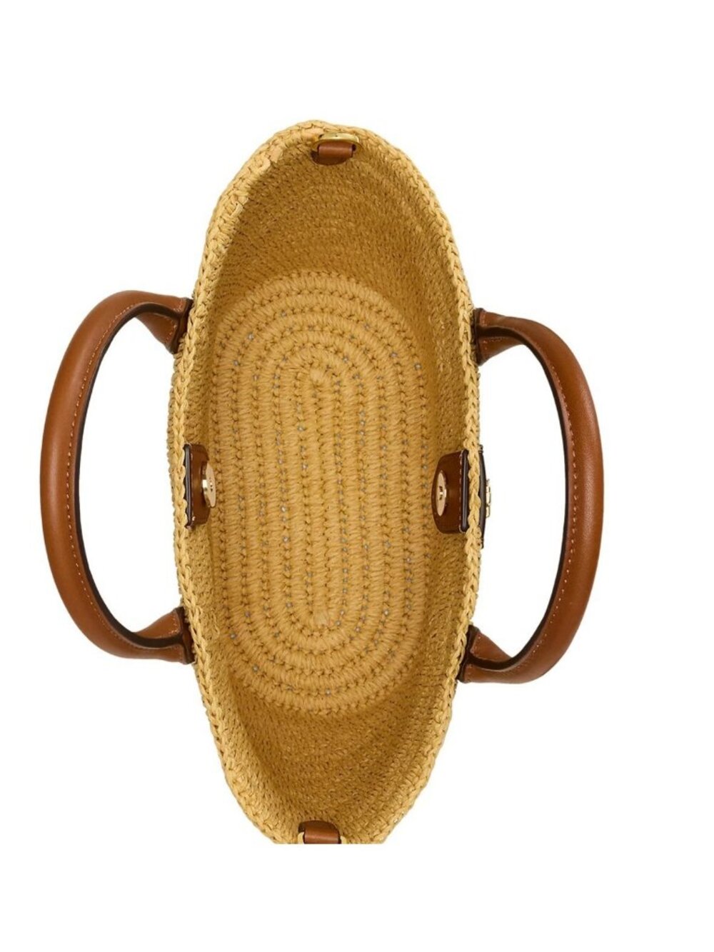 RALPH LAUREN Brie woven straw leather trim small tote shoulder bag -Natural - Picture 6 of 13